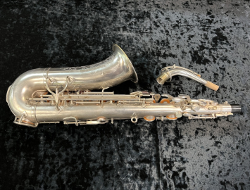 Photo Early Vintage H.N. White King Zephyr Alto Sax in Original Silver Plate, Serial #179884